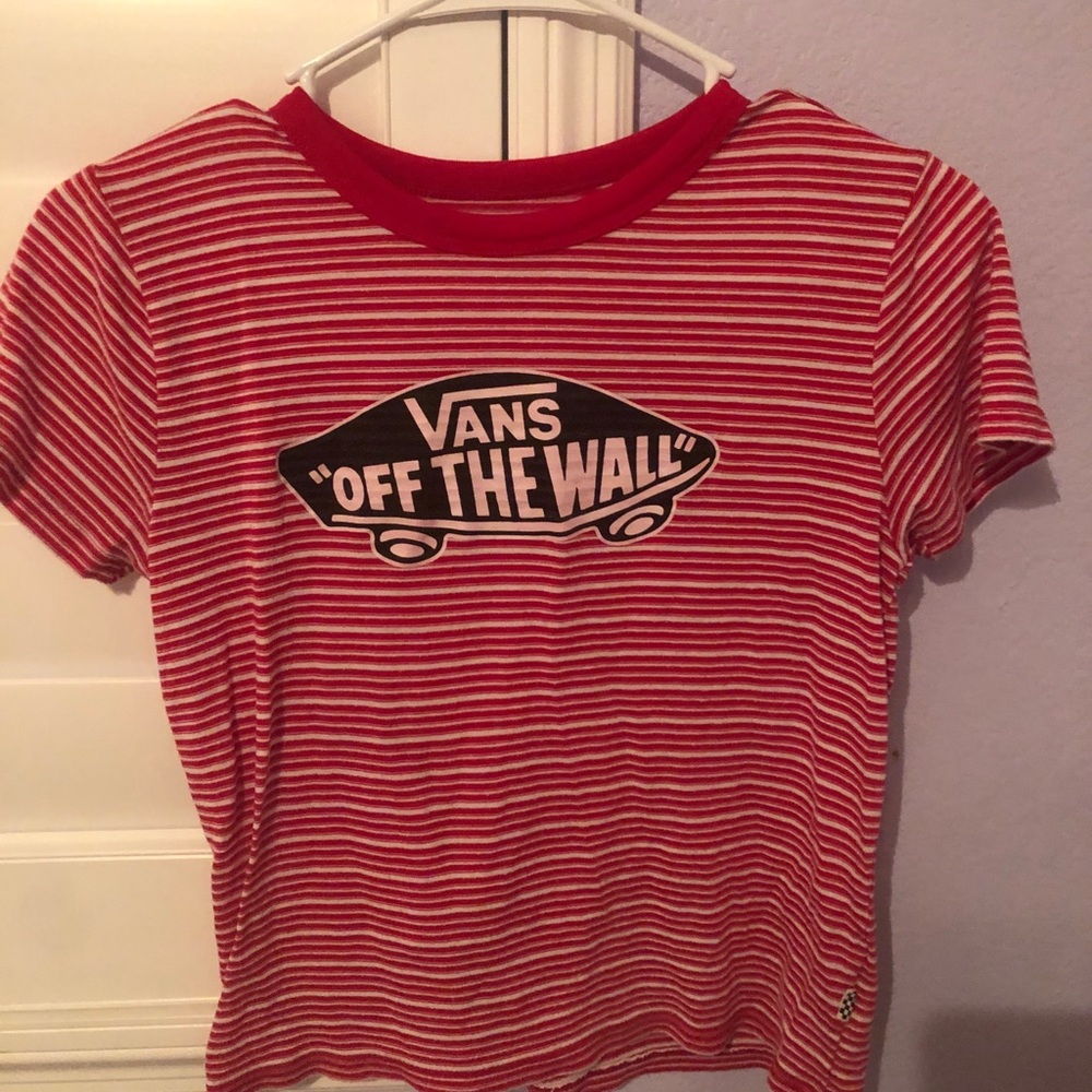 red and white striped vans shirt